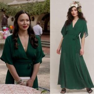 Emerald green Reformation Winslow dress